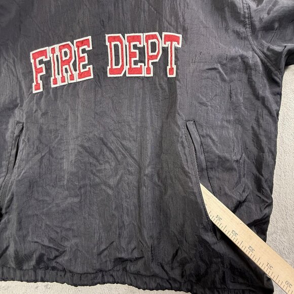 Fire Dept Pullover Jacket Mens Medium Black V Neck Windbreaker Lined Embroidered - Picture 12 of 16